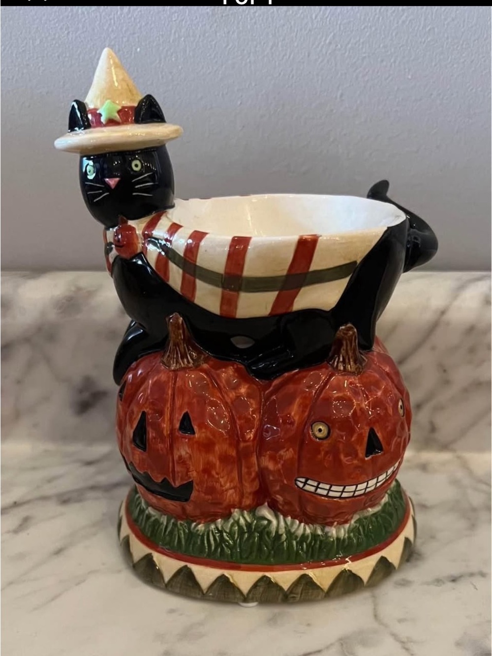 NWOT Black Cat & Pumpkin Ceramic Tea-Light Oil Warmer.